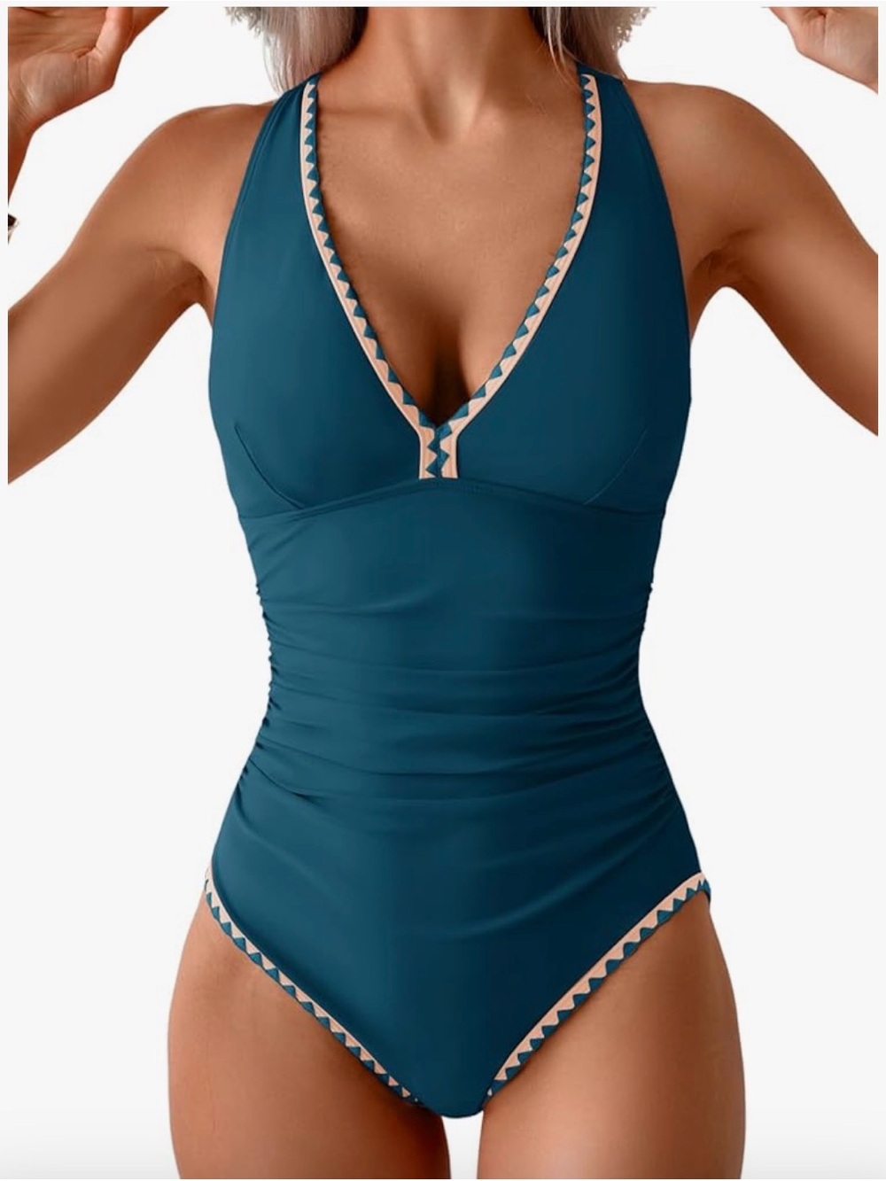 B2prity One Piece Women’s Swimsuit Tummy Control, Ruched, Push Up, Tie Back NWT